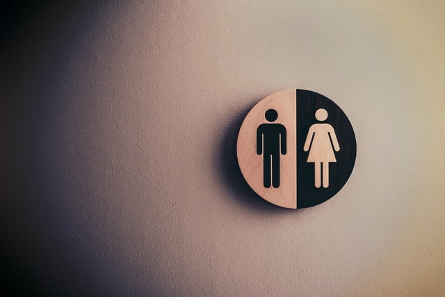 immagine di un segnale su un muro con una icona femminile e una maschile